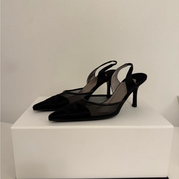 CHANEL Black Mesh Slingback Heels